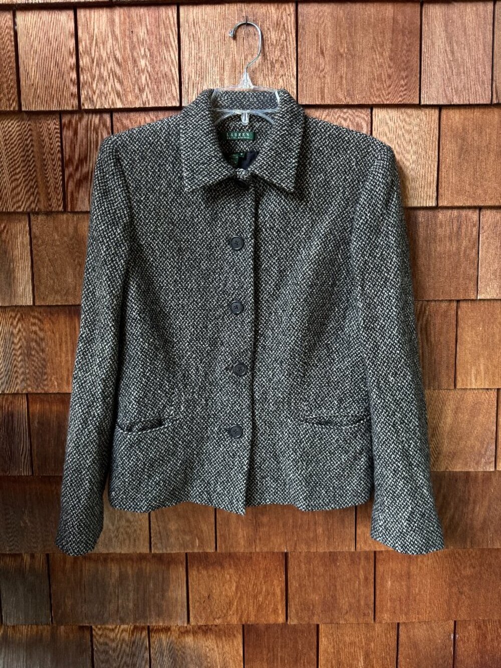 RALPH LAUREN Vintage Soft Wool Tweed Black Ivory Jacket in Women's 12